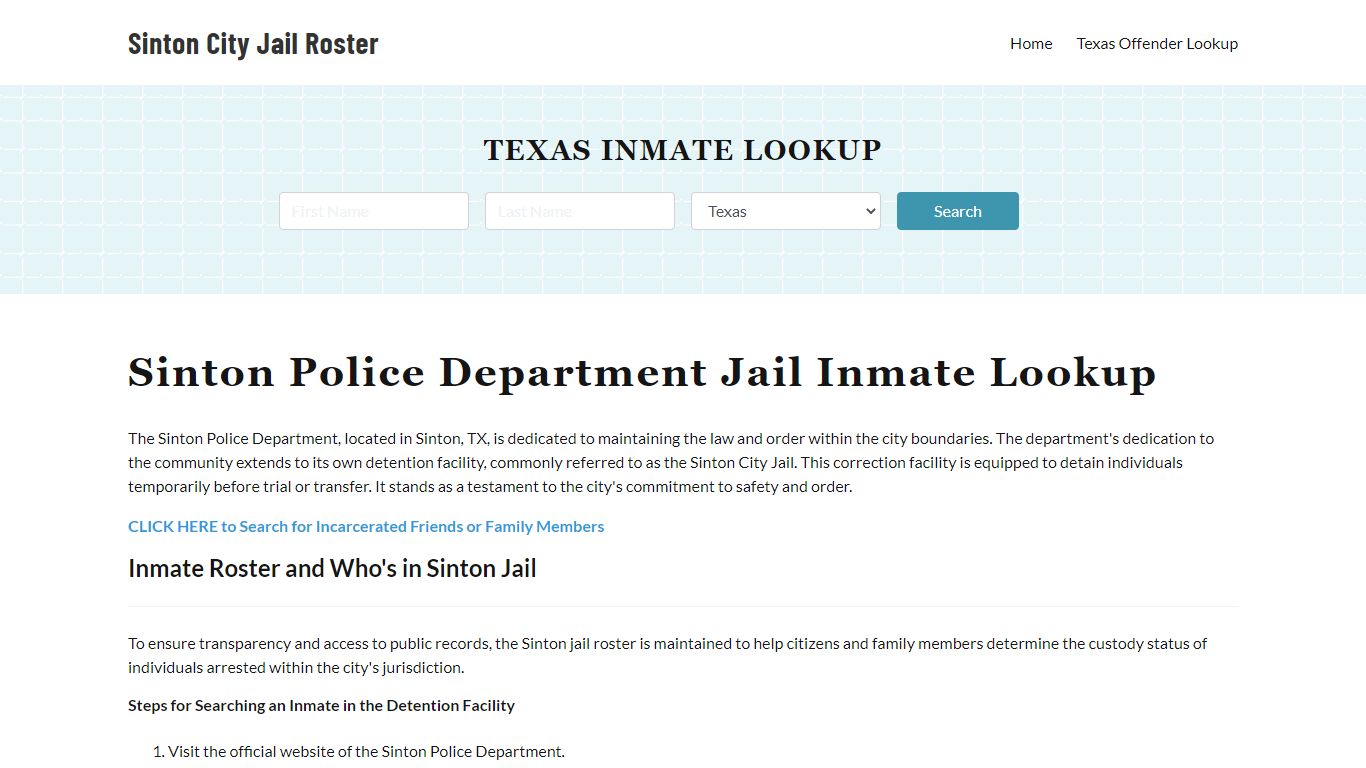 Sinton Police Department & City Jail, TX Inmate Roster, Arrests, Mugshots